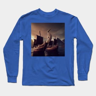 Viking Raiders on Longships Long Sleeve T-Shirt